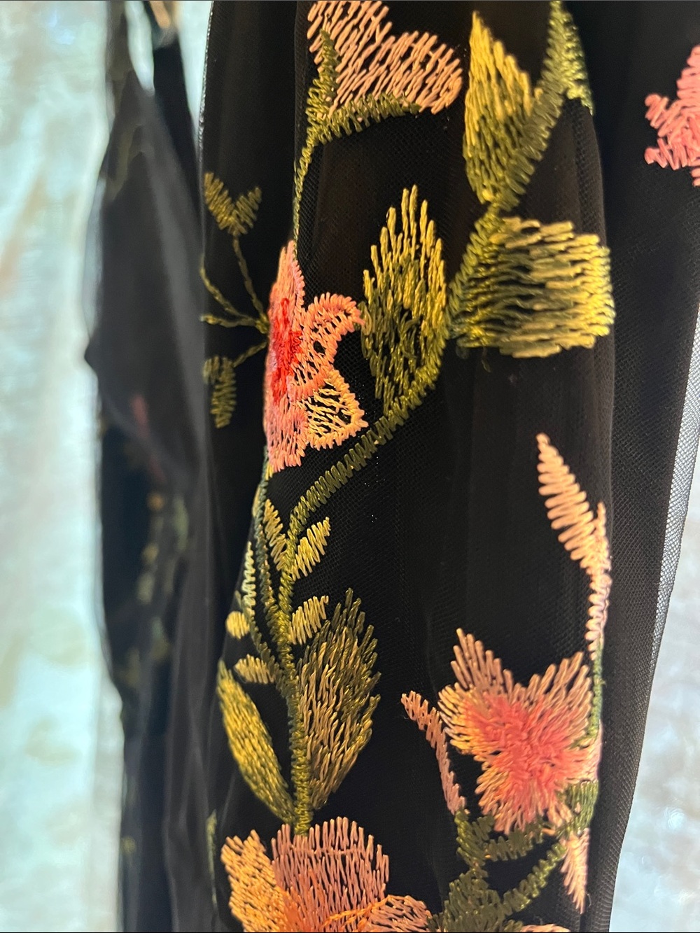 Lulu's Black Maxi Dress with Pink & Red Floral Embroidery Floor Length Long - Picture 4 of 9